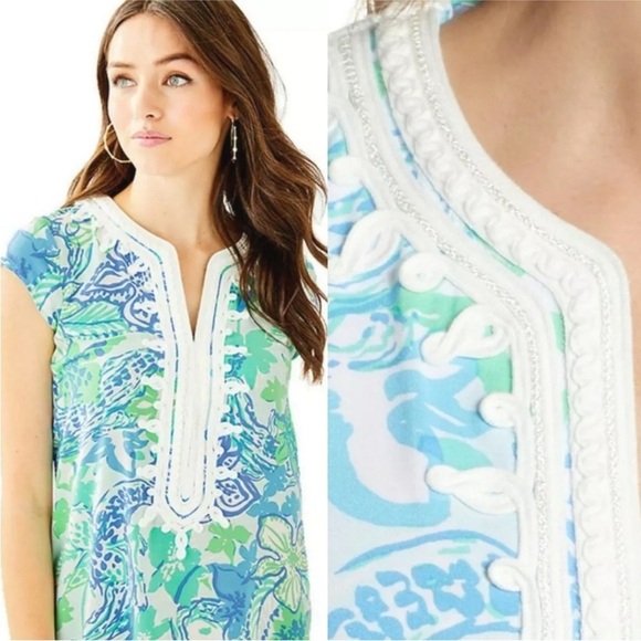 Lilly Pulitzer | NWT Whisper Blue Madia Boom Croc A Locca Tunic Dress M - Picture 8 of 8